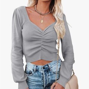 Stylish Gray Ruched Sweater Top